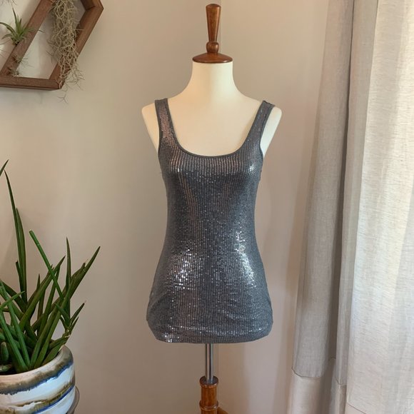 Express Sexy Basics Sequined Gray Tank XS - Picture 4 of 5
